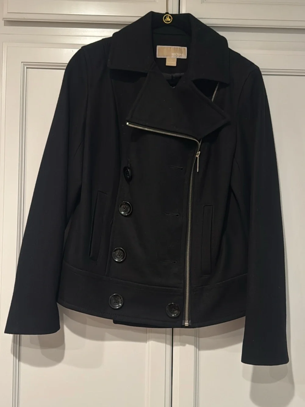 Michael Kors Black Asymmetrical Pea Coat